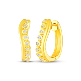 KAY Lab-Grown Diamonds Bezel-Set Wavy Hoop Earrings 1/6 ct tw 10K Yellow Gold