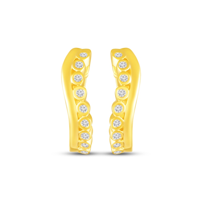 Main Image 2 of KAY Lab-Grown Diamonds Bezel-Set Wavy Hoop Earrings 1/6 ct tw 10K Yellow Gold