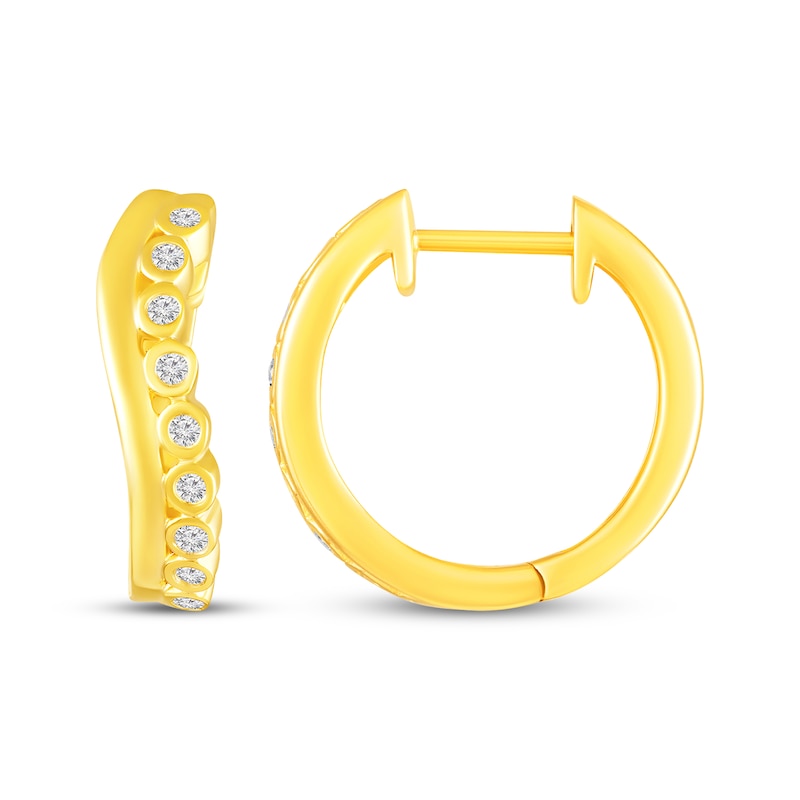 Main Image 3 of KAY Lab-Grown Diamonds Bezel-Set Wavy Hoop Earrings 1/6 ct tw 10K Yellow Gold