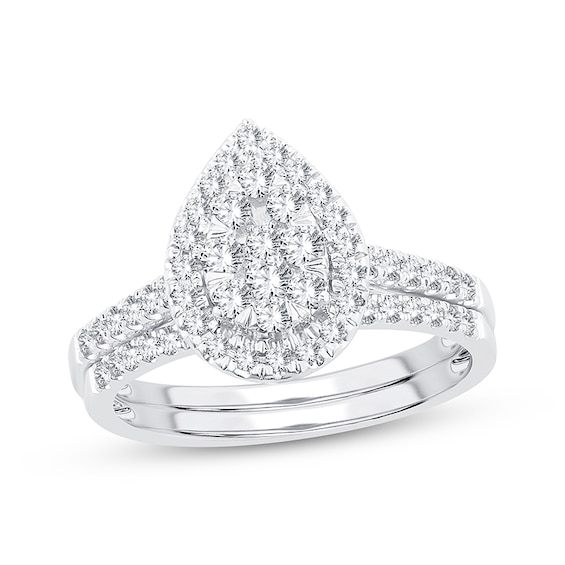 Now + Forever Multi-Diamond Center Pear Bridal Set 5/8 ct tw Round-cut 10K White Gold