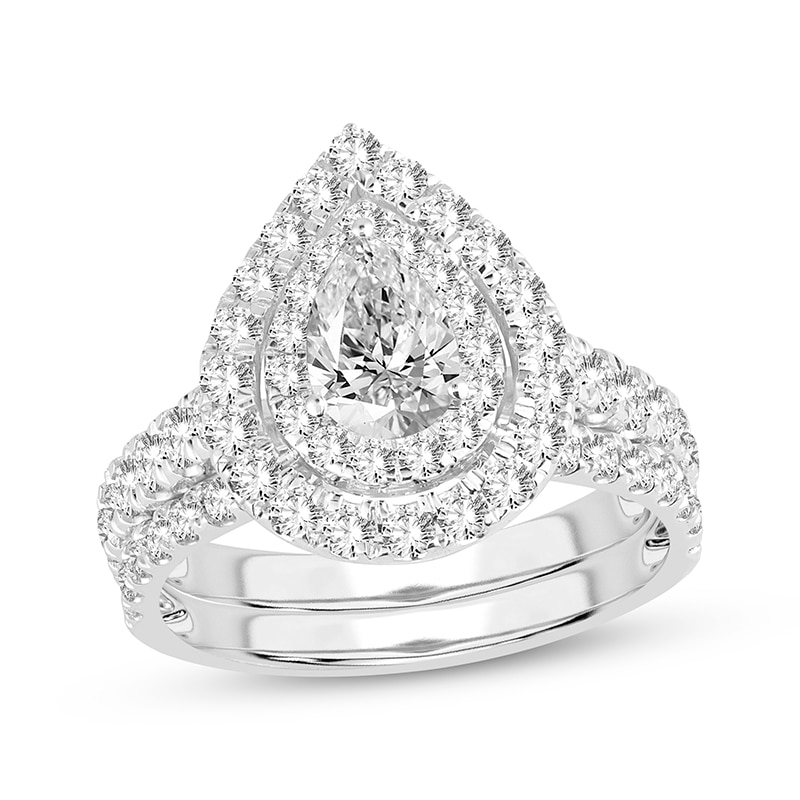 Main Image 1 of Now + Forever Lab-Grown Diamonds Pear-Shaped Double Frame Bridal Set 2 ct tw 14K White Gold
