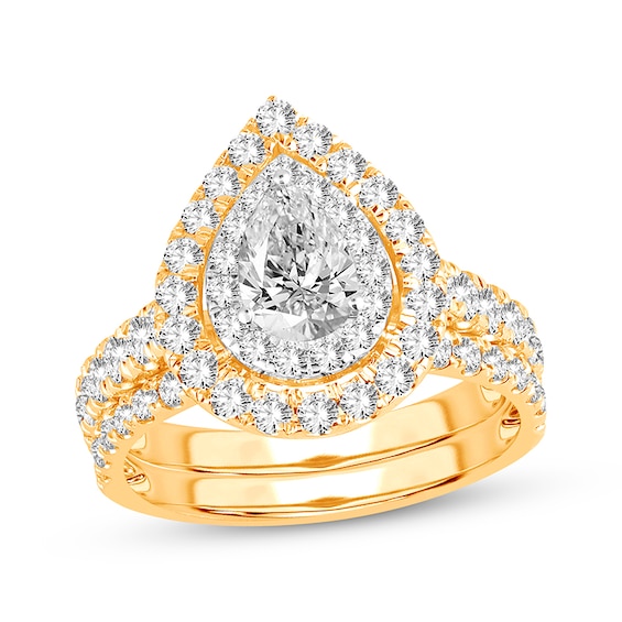 Now + Forever Lab-Grown Diamonds Pear-Shaped Double Frame Bridal Set 2 ct tw 14K Yellow Gold