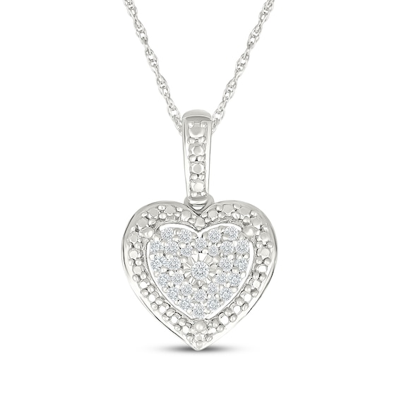 Multi-Diamond Beaded Frame Heart Necklace 1/8 ct tw Sterling Silver 18"