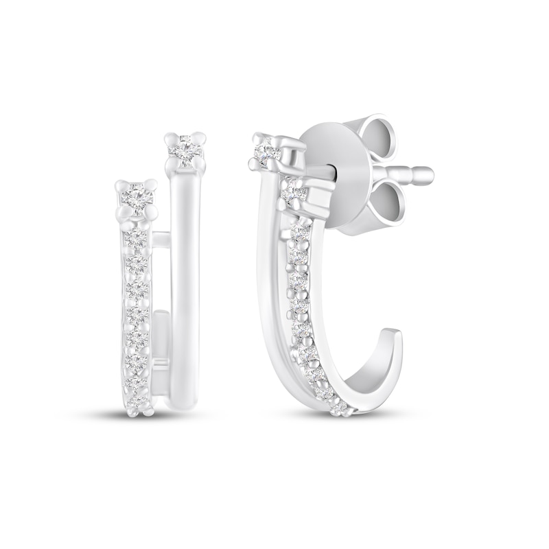 Main Image 1 of KAY Lab-Grown Diamonds Two-Row Split J-Hoop Earrings 1/10 ct tw Sterling Silver