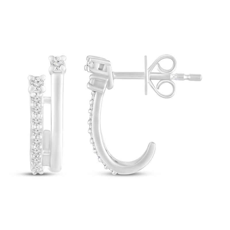 Main Image 3 of KAY Lab-Grown Diamonds Two-Row Split J-Hoop Earrings 1/10 ct tw Sterling Silver