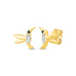 KAY Lab-Grown Diamonds & Natural Blue Diamond Accent Hummingbird Stud Earrings 10K Yellow Gold