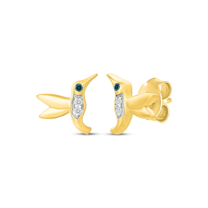 Main Image 1 of KAY Lab-Grown Diamonds & Natural Blue Diamond Accent Hummingbird Stud Earrings 10K Yellow Gold