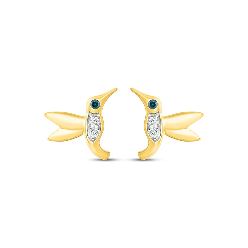 Main Image 2 of KAY Lab-Grown Diamonds & Natural Blue Diamond Accent Hummingbird Stud Earrings 10K Yellow Gold