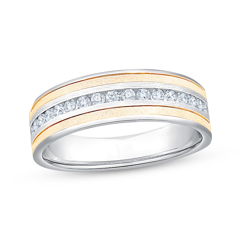 Main Image 1 of Now + Forever Men's Diamond Sandblasted Wedding Band 1/3 ct tw 10K Two-Tone Gold