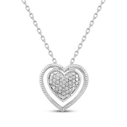 Diamond Accent Beaded Heart Necklace Sterling Silver 18"