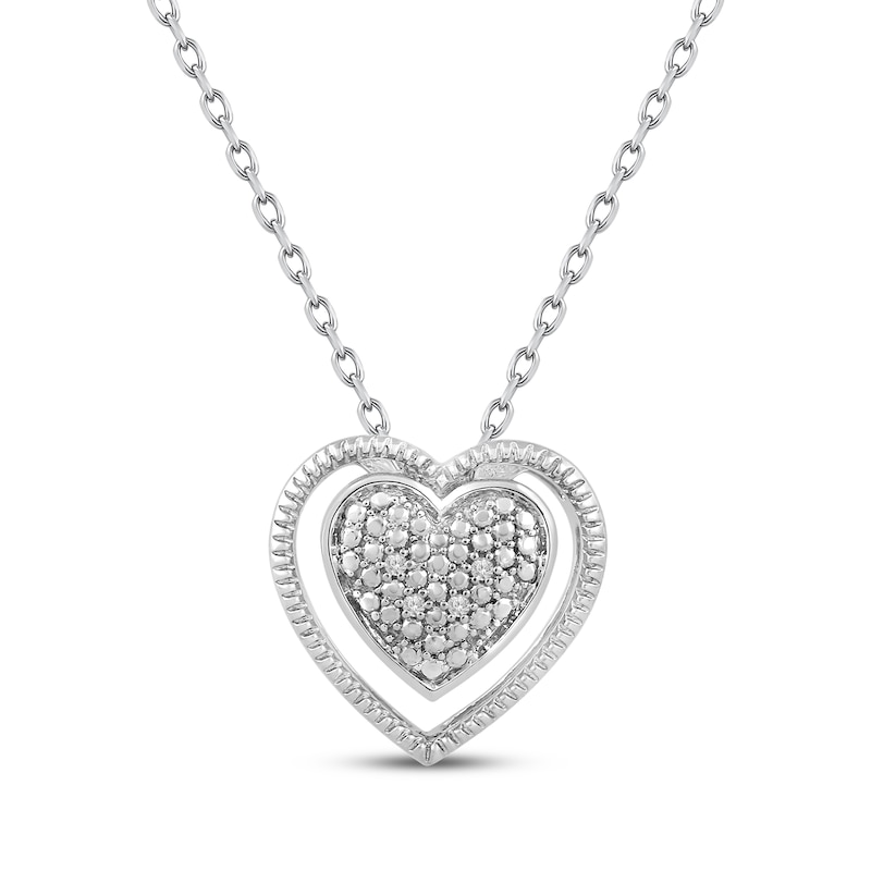 Main Image 1 of Diamond Accent Beaded Heart Necklace Sterling Silver 18"