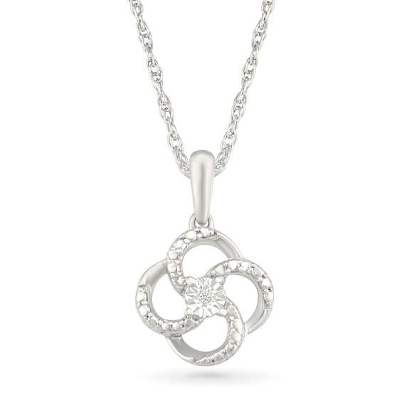 Diamond Accent Swirl Open Flower Necklace Sterling Silver