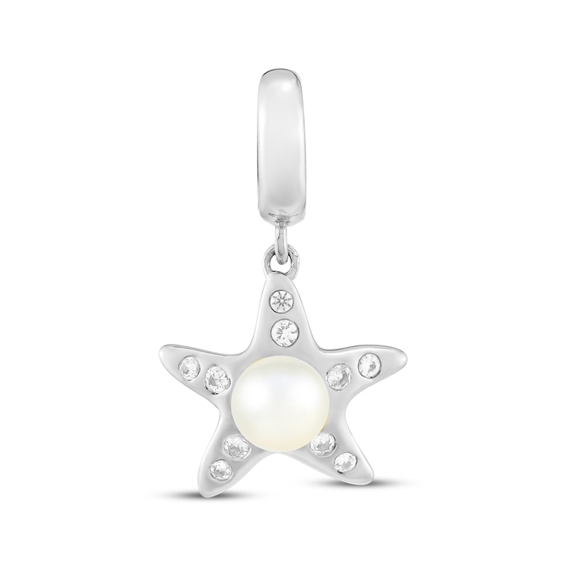 Main Image 1 of Button Cultured Pearl & White Lab-Created Sapphire Starfish Charm Sterling Silver