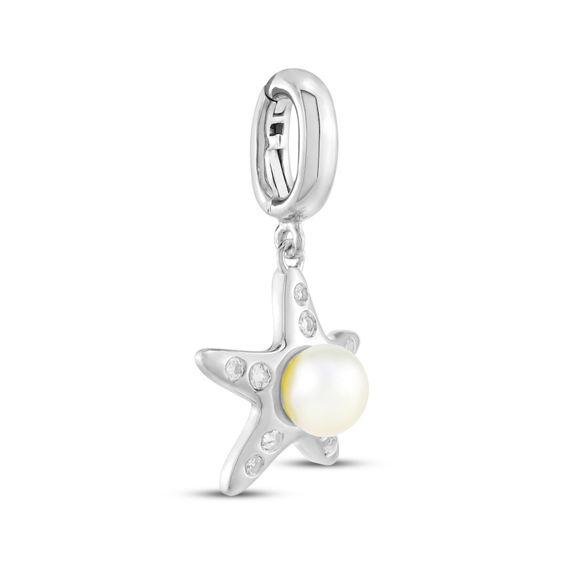 Main Image 2 of Button Cultured Pearl & White Lab-Created Sapphire Starfish Charm Sterling Silver