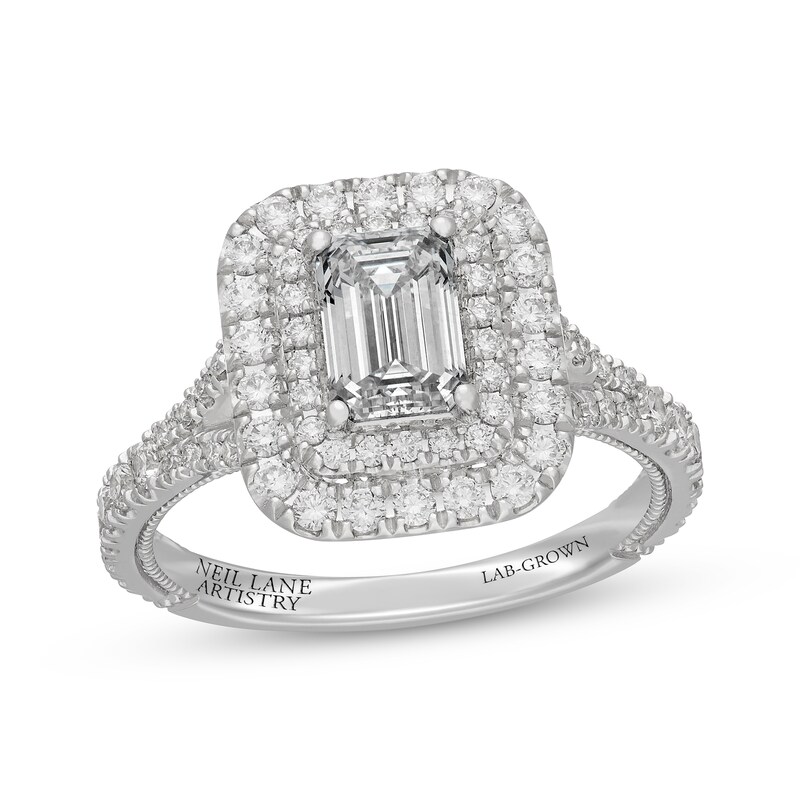 Main Image 1 of Neil Lane Artistry Heritage Emerald-Cut Lab-Grown Diamond Engagement Ring 1-7/8 ct tw 14K White Gold