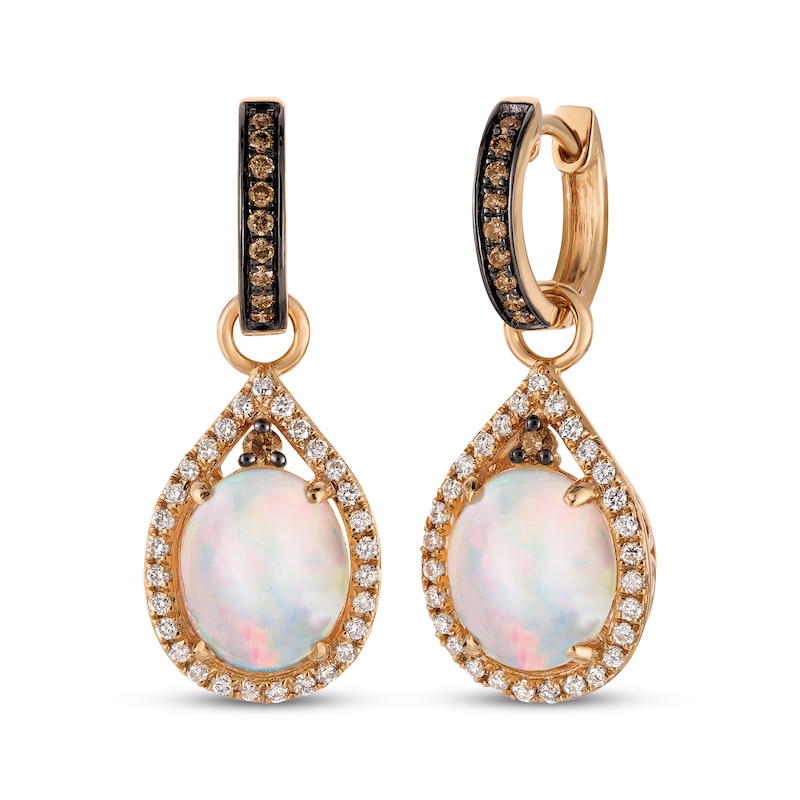 Main Image 1 of Le Vian Oval Opal Hoop Drop Earrings 5/8 ct tw Diamonds 14K Strawberry Gold