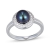 Thumbnail Image 1 of Black Cultured Pearl & White Lab-Created Sapphire Halo Ring Sterling Silver