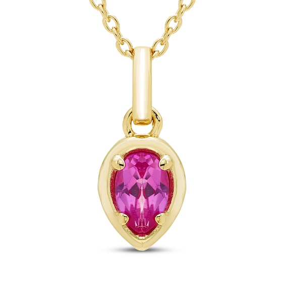 STUDIO BY KAY Pear-Shaped Pink Lab-Created Sapphire Solitaire Necklace 24K Yellow Gold Vermeil Sterling Silver 18"