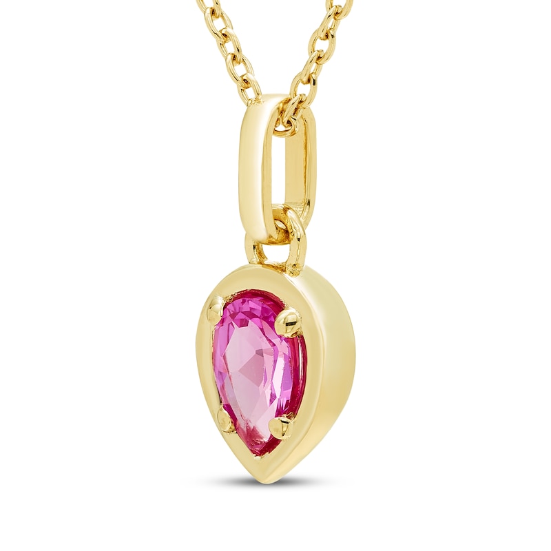 Main Image 2 of STUDIO BY KAY Pear-Shaped Pink Lab-Created Sapphire Solitaire Necklace 24K Yellow Gold Vermeil Sterling Silver 18"