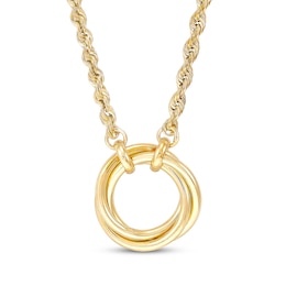 Interlocking Rings Rope Chain Necklace Hollow 10K Yellow Gold 18"