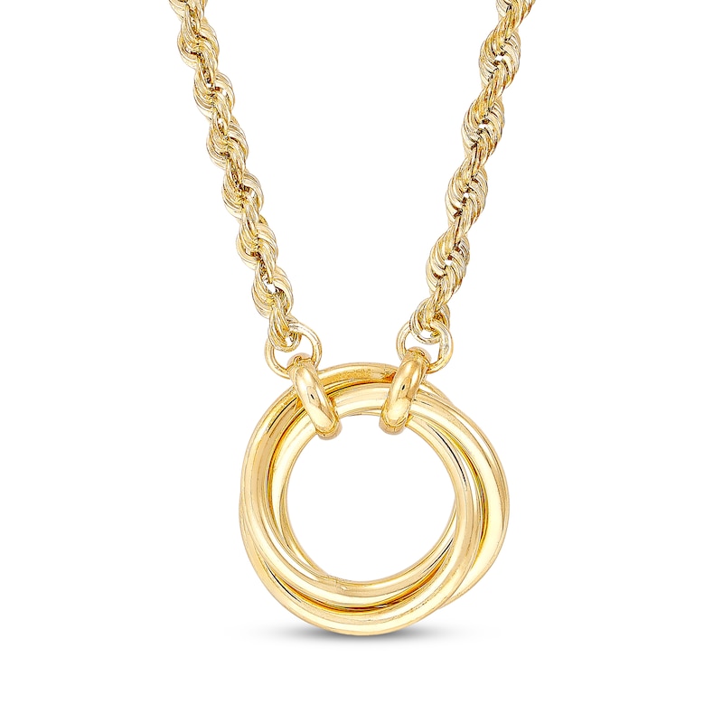 Main Image 1 of Interlocking Rings Rope Chain Necklace Hollow 10K Yellow Gold 18"