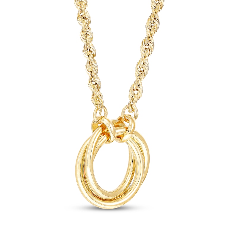 Main Image 2 of Interlocking Rings Rope Chain Necklace Hollow 10K Yellow Gold 18"