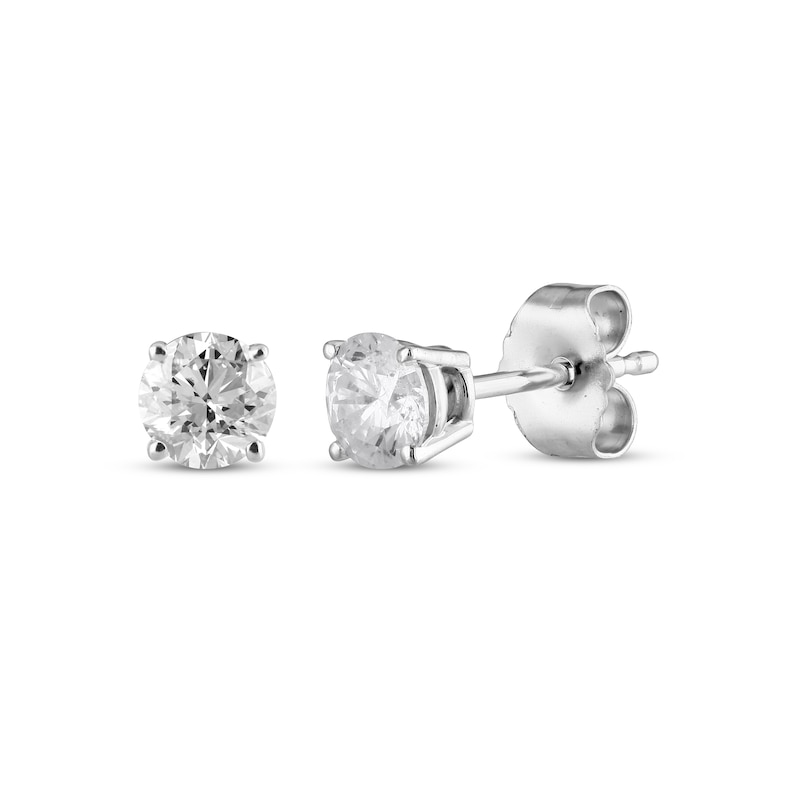 Main Image 1 of Round-Cut Diamond Solitaire Stud Earrings 1/2 ct tw 10K White Gold (I/I3)