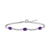 Thumbnail Image 1 of Oval-Cut Amethyst & White Lab-Created Sapphire Line Bracelet Sterling Silver 7.5"
