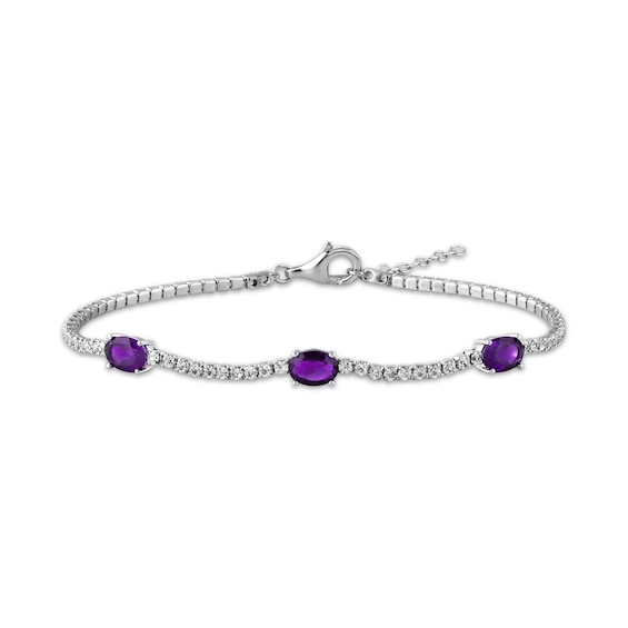 Oval-Cut Amethyst & White Lab-Created Sapphire Line Bracelet Sterling Silver 7.5"