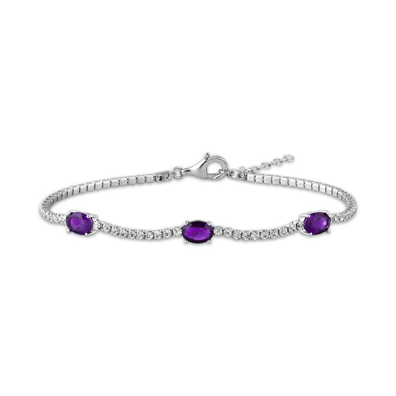 Main Image 1 of Oval-Cut Amethyst & White Lab-Created Sapphire Line Bracelet Sterling Silver 7.5"