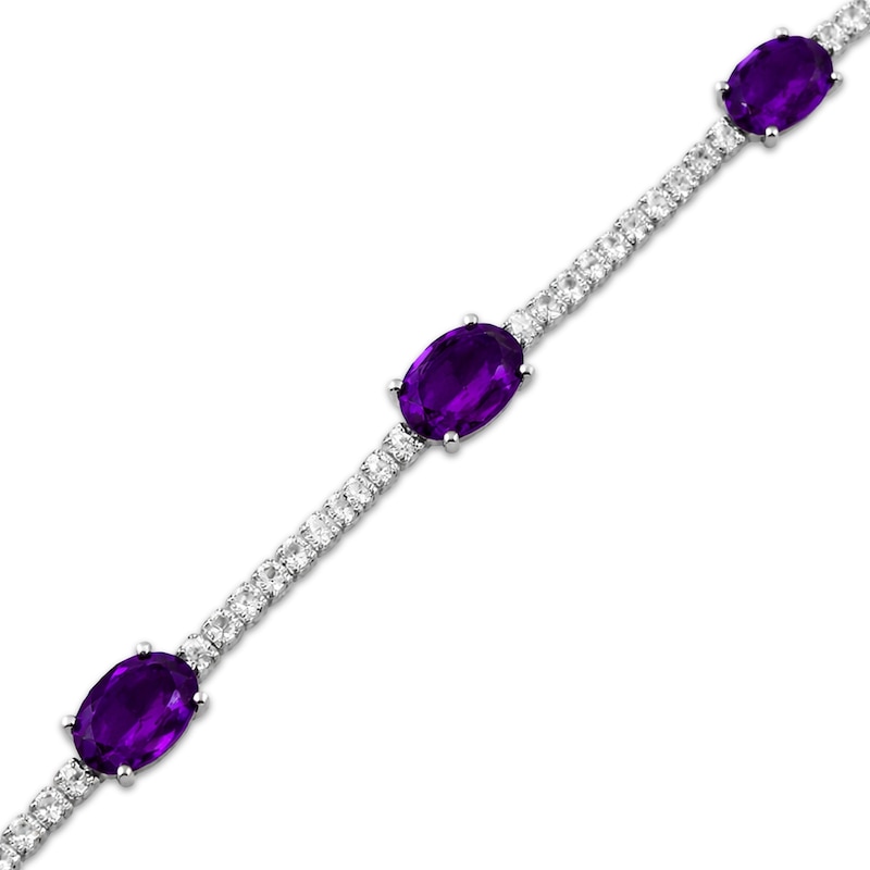 Main Image 2 of Oval-Cut Amethyst & White Lab-Created Sapphire Line Bracelet Sterling Silver 7.5"