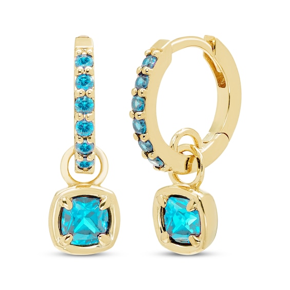 STUDIO BY KAY Cushion & Round-Cut Swiss Blue Topaz Hoop Drop Earrings 24K Yellow Gold Vermeil Sterling Silver