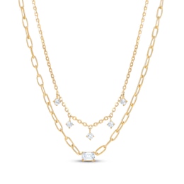 STUDIO BY KAY Round & Princess-Cut Lab-Grown Diamond Layered Necklace 1/2 ct tw 24K Yellow Gold Vermeil Sterling Silver 17"