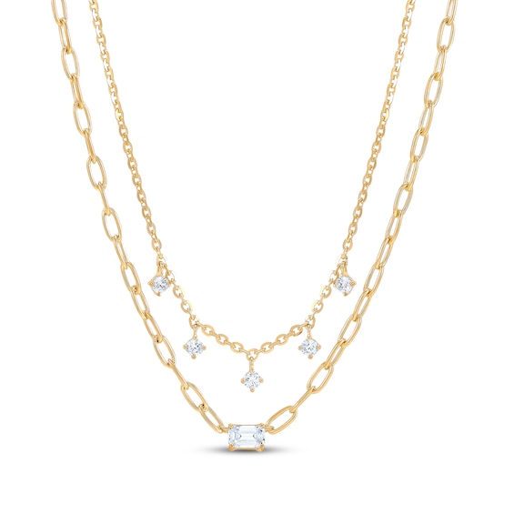 STUDIO BY KAY Round & Princess-Cut Lab-Grown Diamond Layered Necklace 1/2 ct tw 24K Yellow Gold Vermeil Sterling Silver 17"