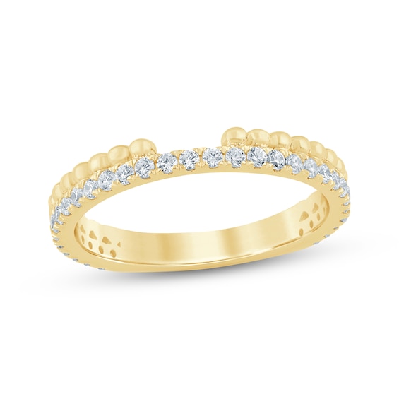 Now + Forever Lab-Grown Diamonds Notched Beaded Wedding Band 1/3 ct tw 14K Yellow Gold