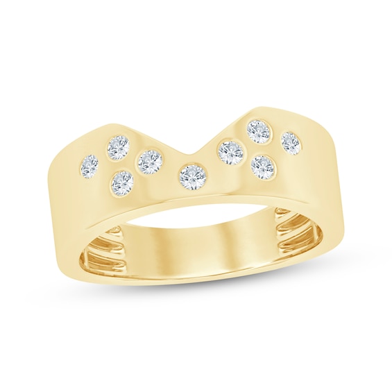 Now + Forever Lab-Grown Diamonds Wide Notched Anniversary Ring 1/5 ct tw 14K Yellow Gold