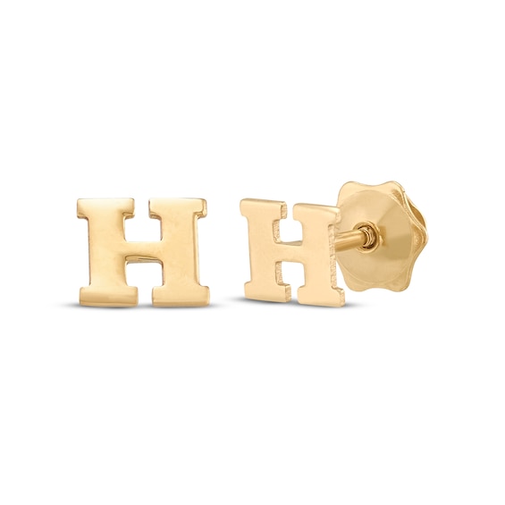 Letter H Mini Initial Stud Earrings 14K Yellow Gold