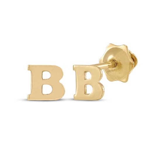 Letter B Mini Initial Stud Earrings 14K Yellow Gold