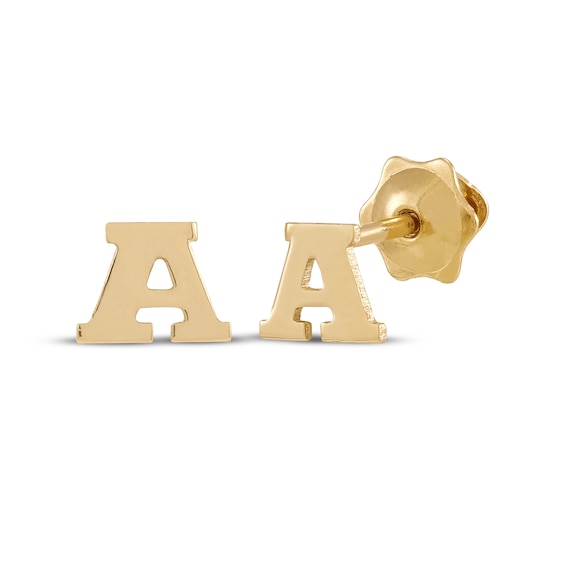 Letter A Mini Initial Stud Earrings 14K Yellow Gold