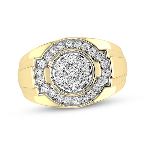 KAY Lab-Grown Diamonds Men's Multi-Stone Halo Ring 1 ct tw 10K Yellow Gold
