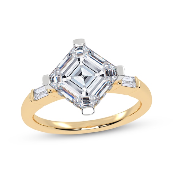 Now + Forever Lab-Grown Diamonds Certified Square Emerald-Cut Hidden Halo Engagement Ring 3-1/6 ct tw 14K Yellow Gold