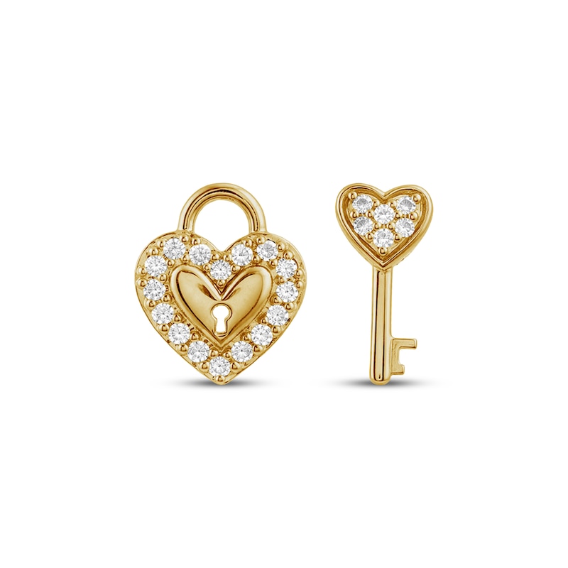 Main Image 1 of KAY Lab-Grown Diamonds Heart Lock & Key Stud Earrings 1/10 ct tw 18K Yellow Gold-Plated Sterling Silver