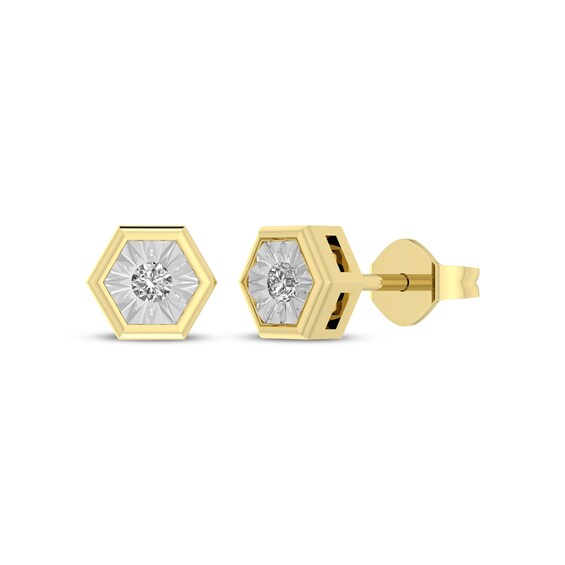 Diamond Hexagon Stud Earrings 1/10 ct tw 10K Yellow Gold