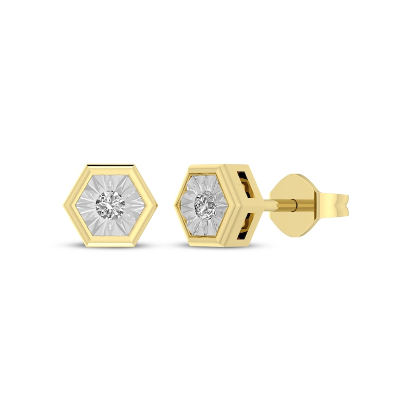 Main Image 1 of Diamond Hexagon Stud Earrings 1/10 ct tw 10K Yellow Gold