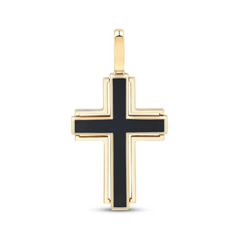 Main Image 1 of Men's Black Onyx Cross Charm 10K Yellow Gold