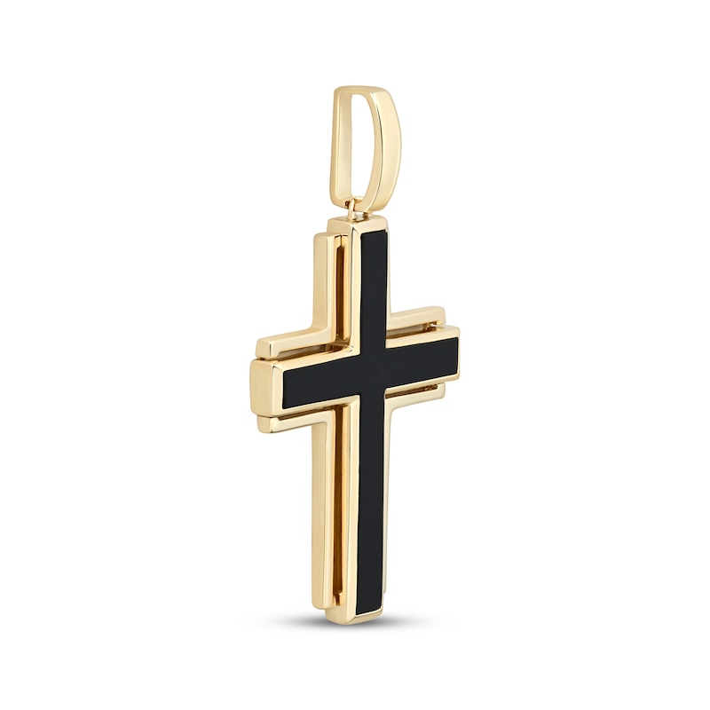 Main Image 2 of Men's Black Onyx Cross Charm 10K Yellow Gold