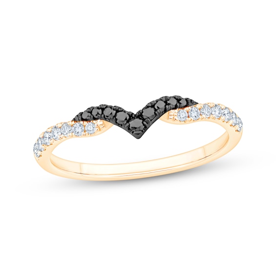 Now + Forever Black & White Diamond Contour Ring 1/4 ct tw 14K Yellow Gold