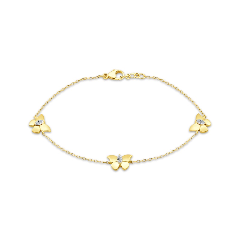 Main Image 1 of KAY Lab-Grown Diamonds Marquise-Cut Butterfly Station Bracelet 1/5 ct tw 18K Yellow Gold-Plated Sterling Silver 7.25"