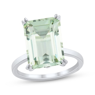 Emerald-Cut Natural Green Quartz Solitaire Ring Sterling Silver