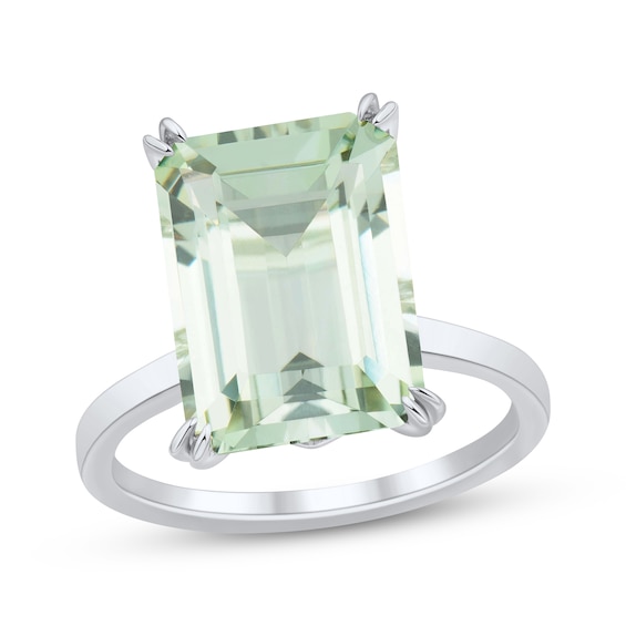 Emerald-Cut Natural Green Quartz Solitaire Ring Sterling Silver